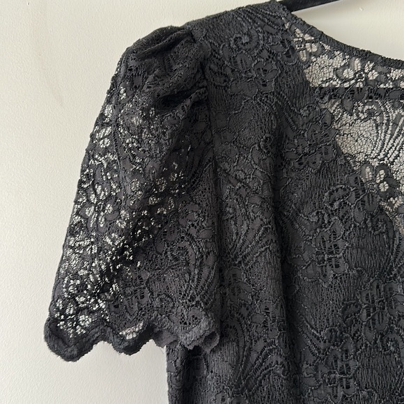Vintage 80s 90s Black Lace Tiered Dress Size 15-16 by A La Carte California - Picture 5 of 8